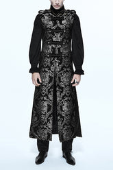 Black And Silver Court Floral Gothic Mens Long Coat